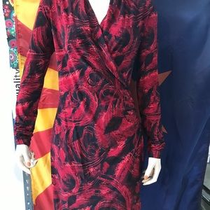 Norma Kamali Red and Black Print Wrap Style Dress